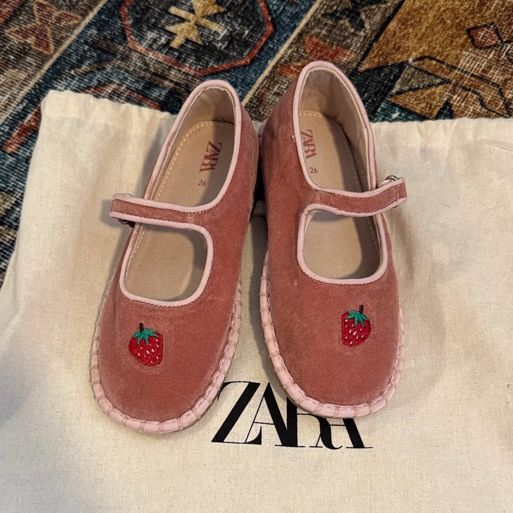 Zara Kids Blush Mary Jane Shoes with Strawberry